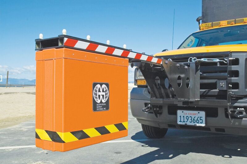 This large, cart-style GSSI GPR unit is mounted on a vehicle for sampling at reasonably high speeds.